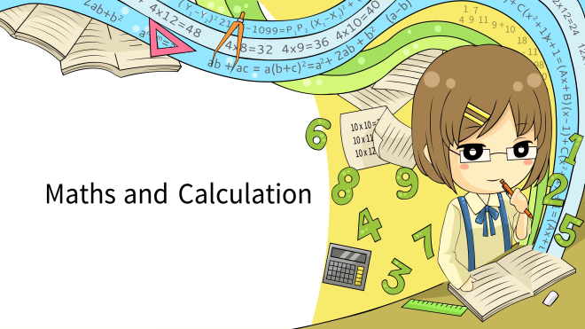 cartoon-animation-background-template-layout-of-a-schoolgirl-student-doing-math-calculation-with-fantasy-effect-and-mathematics-formula-icon-for-children-education-presentation-media-in-